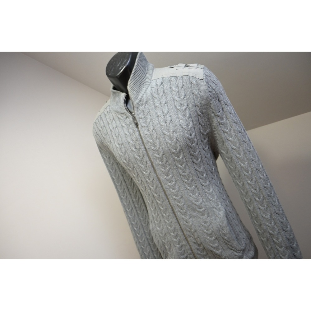 Express Sweater Mens Large Gray Cable Knit Full Zip Epaulettes EUC